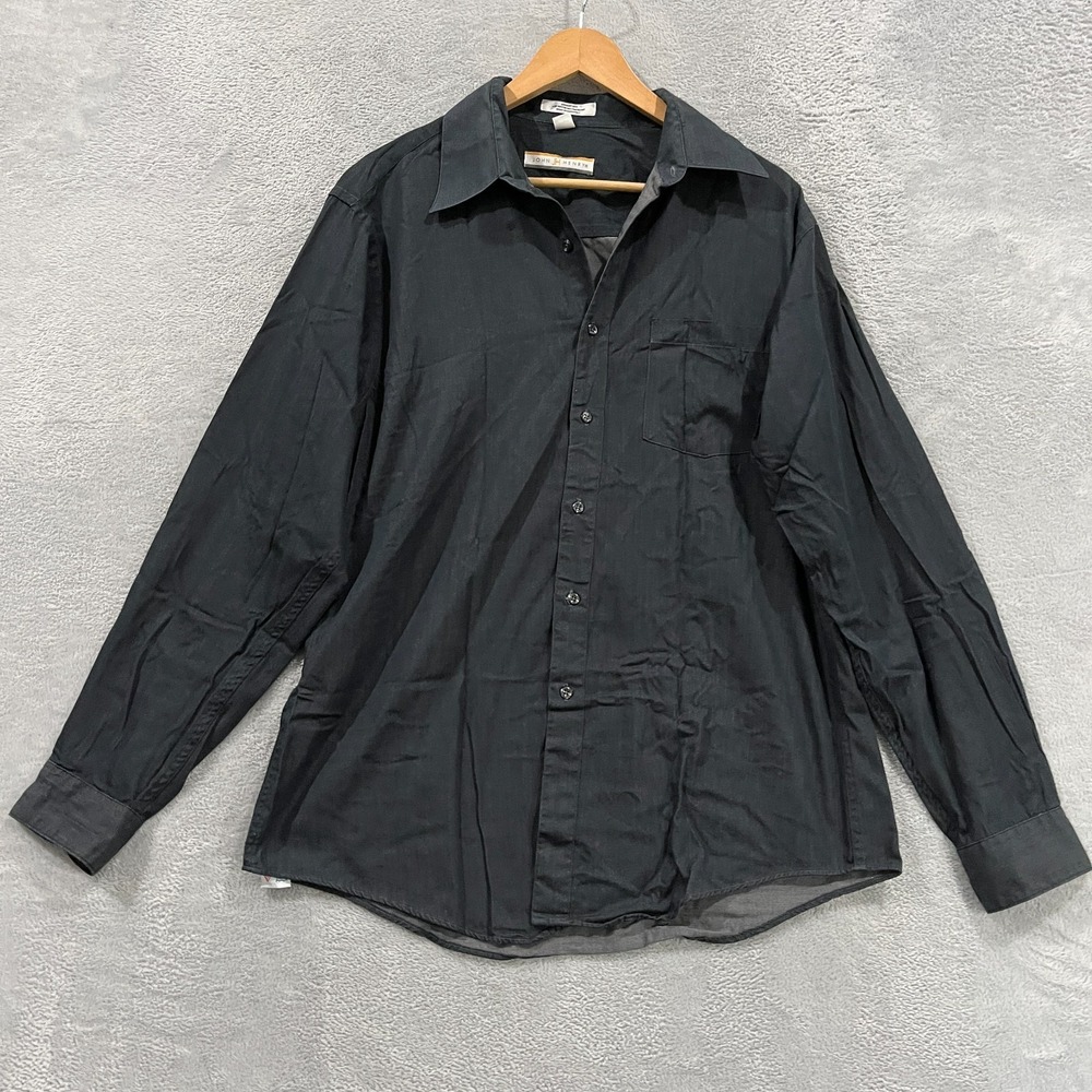 John Henry‎ Shirt Men Size 16.5 34/35 Gray Fitted Long Sleeve 90s Vintage Career